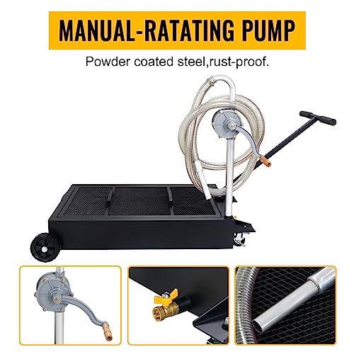 20 Gallon Oil Drain Pan Low Profile Oil Drain Tank Large Capacity Oil Change Pan with Foldable Hand, Pump, Hose, Swivel Casters Wheels Fit for Car, SUV, Trucks Oil Change Black - color: Black, size: 20 Gallon Manual Pump