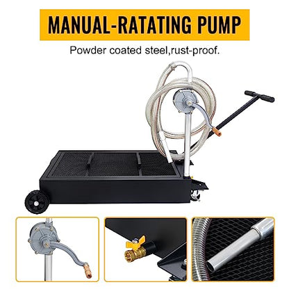 20 Gallon Oil Drain Pan Low Profile Oil Drain Tank Large Capacity Oil Change Pan with Foldable Hand, Pump, Hose, Swivel Casters Wheels Fit for Car, SUV, Trucks Oil Change Black - color: Black, size: 20 Gallon Manual Pump