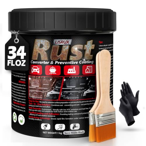 2-in-1 Rust Converter & Metal Primer, 34 Fl Oz Black Rust Inhibitor Paint for Metal, Automotive Rust Reformer, Industrial Grade Water Based, Heat Resistance & UV Resistant - size: Black-34 FL OZ