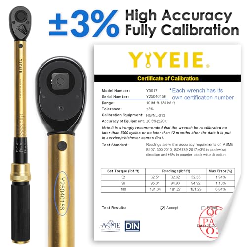 YIYEIE 22PCS Torque Wrench Set 1/2" Drive, 10-180 ft.lb/13.6-244.1 Nm, Click Torque Wrench with Impact Sockets, 1 ft.lbs Micro, 72-Tooth Ratchet, Quick Release Head, Master Torque Tool for Car Repair - size: 1/2″ 22PCS