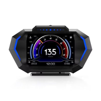 AZIJYV Obd2 Gauge Display with Speed, Heads Up Display for Cars P24, Fuel Consumption, RPM, Overspeed Alarm, OBD+GPS Digital Speedometer Suitable for All Car