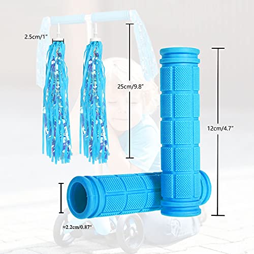 Bike Handlebar Grips with Tassel for Girls Boys and Kids - color: Sky Blue & Streamers