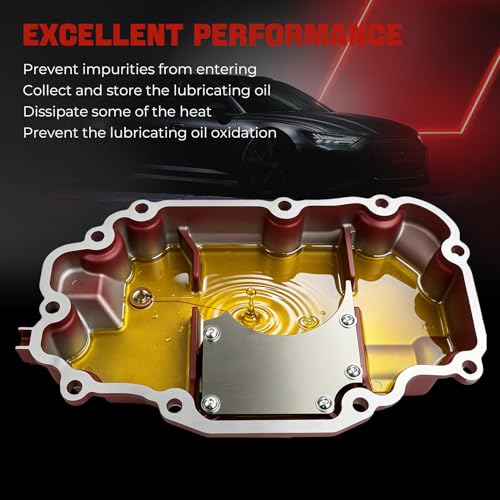 Upgraded 264-863 Red spray paint Aluminum Engine Oil Pan with Magnetic Drain Plug & Gasket Compatible with Q50 2016 2017 2018 2019 2020 2021 3.0L AWD, Q60 2017-2021 3.0L AWD
