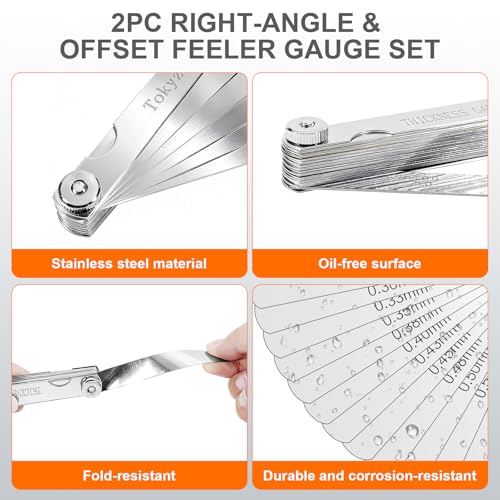 2Pcs Feeler Gauge Set,Premium Straight & Angled Feeler Gauges Kit