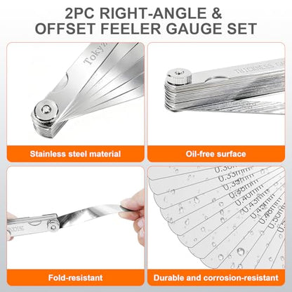 2Pcs Feeler Gauge Set,Premium Straight & Angled Feeler Gauges Kit