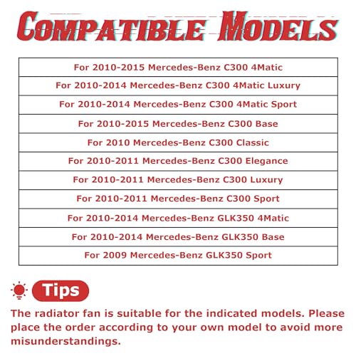 PartsFlow Radiator Cooling Fan Assembly Compatible with 2010-2015 Mercedes-Benz C300 For 2009-2014 Mercedes-Benz GLK350 621-373 - color: For Mercedes-Benz