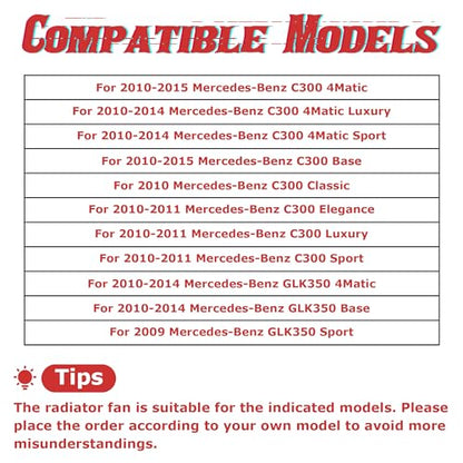 PartsFlow Radiator Cooling Fan Assembly Compatible with 2010-2015 Mercedes-Benz C300 For 2009-2014 Mercedes-Benz GLK350 621-373 - color: For Mercedes-Benz