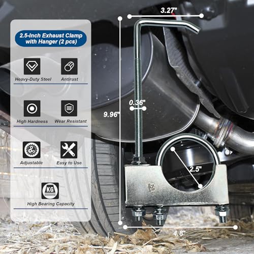 2.5" Exhaust Clamp With Hanger One-Piece Muffler Hanger, Pack of 2 - size: 2.5"-2 PACK（One-Piece)