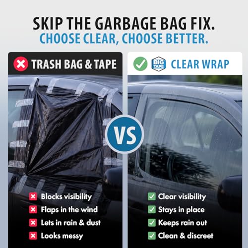 Big Tape Crash Wrap for Broken Car Windows, Temporary Film 17.5 in x 12 ft - size: 12' x 1.5' Foot - 1 Pack