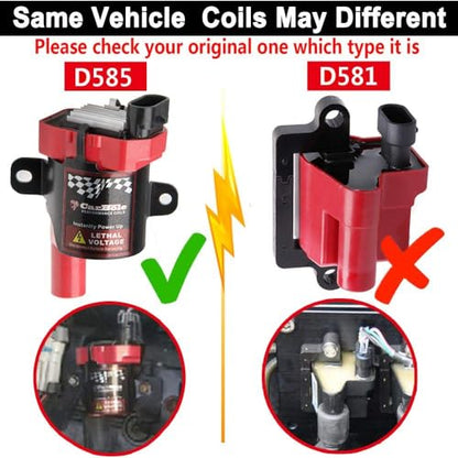 High Performance 8Pcs D585 UF262 Ignition Coils Pack Round Type + 8Pcs 8mm Spark Plug Wire Set Part Number 748UU 12622553 12656210-15% More Energy