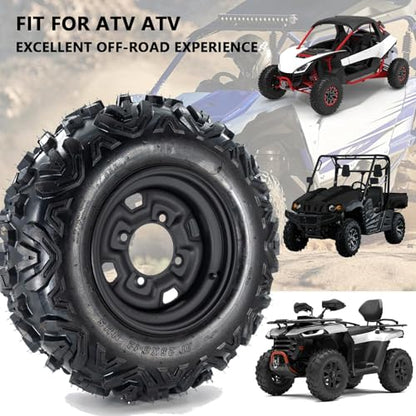 ATV/UTV Tires 25x10-12, 25x10x12 ATV Tires and Wheels Set, 6PR, 4x156 Bolt Pattern, 4+3 Offset, Compatible With UTV ATV Off-Road Vehicles, Set of 2