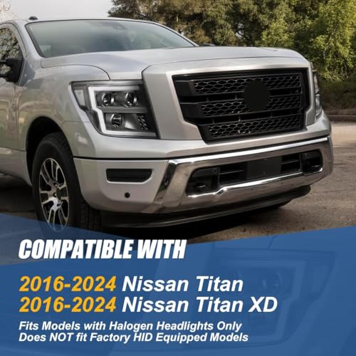 Auto Dynasty LED DRL Headlights Assembly for 2016-2024 Nissan Titan (XD) - color: Black, size: C-Style LED DRL / Halogen Low Beam