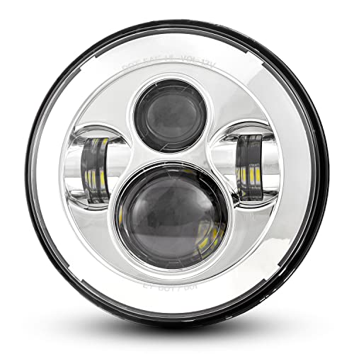 Dot Approved 7Inch Chrome LED Headlight Compatible with Haley Motorcycle Tour,FLD,Softail Heritage,Street Glide,Road King,Electra Glide,Yamaha V-Star Road Star Wrangler - color: Silver