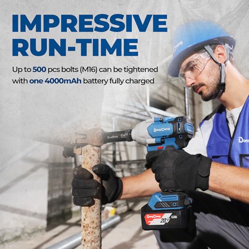 Dong Cheng 20V Brushless Impact Wrench, 670ft-lbs(910N.m) 1/2 Impact Gun - style: 1x4.0Ah Battery