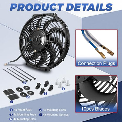 12 Inch 12” Black Universal Electric Radiator Slim Fan 12V 80W High Performance Cooling Push Pull w/Mounting Kit 1PCS - size: 12” 1PC