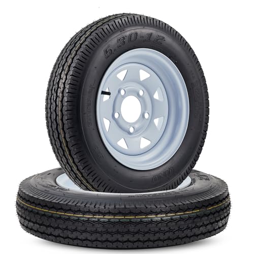 5.30-12 5.30x12 530-12 5.30-12 Trailer Tires with 12 in Rims, 5 Lug on 4.5", Load Range C, 6PR (530 12 with 5 lug) - size: 5.30-12, style: 5 lug on 4.5"