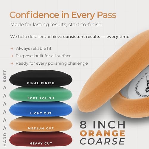 TCP Global 8" Orange Foam Buffing Pad, Extra Coarse Cutting Polish - color: Yellow