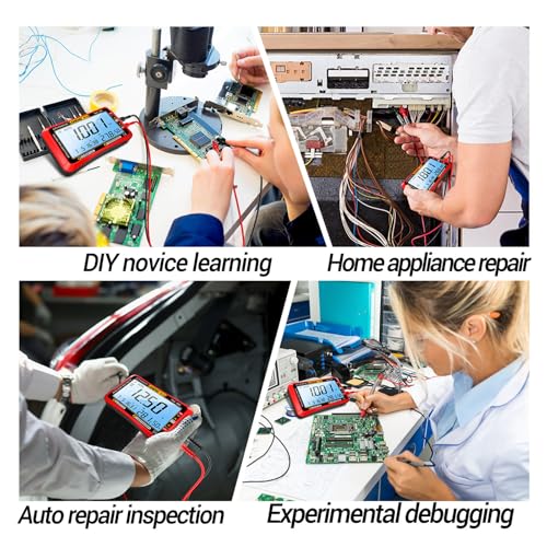 ANENG Digital Multimeter Tester,4000 Counts Voltage Tester,Auto-Ranging TRMS Volt Meter,Large LCD Ohm Meter Measures AC/DC Current,Voltage,Resistance, Diode,Continuity,Capacitance,Temperature(Red) - style: 613 Red Large Screen