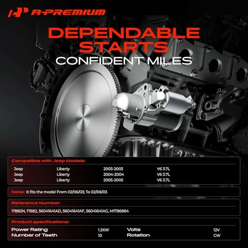 A-Premium Starter Motor, 12V 1.2KW 10 Teeth Clockwise, Compatible with Jeep