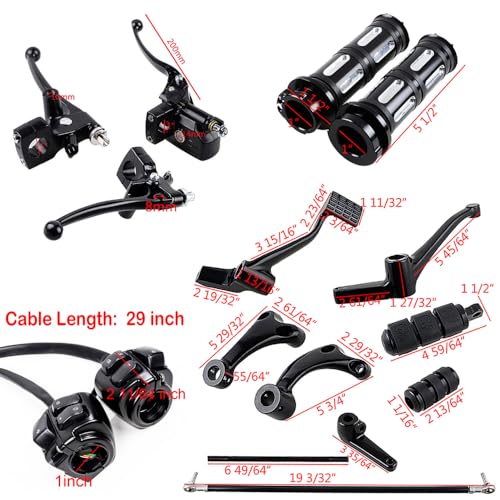 Forward Controls Kit, Pair Switch with Harness, Clutch Lever Brake Master Cylinder Handlebar, Left Right 1" 25mm Hand Grips Compatible with Harley Sportster XL883 XL1200 2004-2013 (Black) - color: Black, size: Forward Control + Handlebar + Brake Lever + G