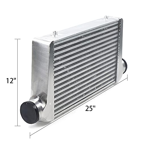 Aluminum Front Mount Intercooler Universal Polished Turbo Intercooler Kit 18 * 11.5 * 2.5inch Direct Replacement for All Cars Silver