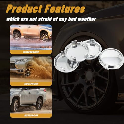 4Pcs 2.7in / 68.5mm Chrome Center Caps 2.52in ID Snap-On - size: OD 68.5MM , ID 64MM