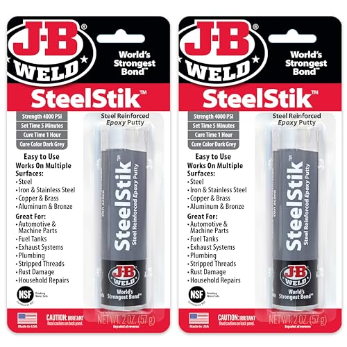 J-B Weld SteelStik, 1 Hour Cure, Steel Reinforced Epoxy Putty Stick - 2 Pack, Dark Grey (8267-2) - size: 2 oz - 2 Pack