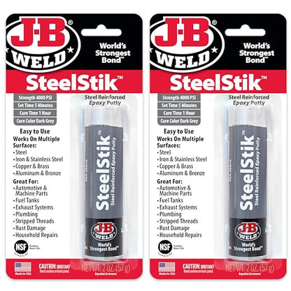J-B Weld SteelStik, 1 Hour Cure, Steel Reinforced Epoxy Putty Stick - 2 Pack, Dark Grey (8267-2) - size: 2 oz - 2 Pack