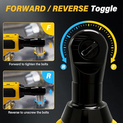 3/8" Cordless Ratchet Wrench for Dewalt 20V Battery (Without Battery), 45ft-lbs(61N.m) Electric Power Ratchet with Variable Speed, 7 Sockets, 3/8" to 1/4" Adapter, for Automotive Repair