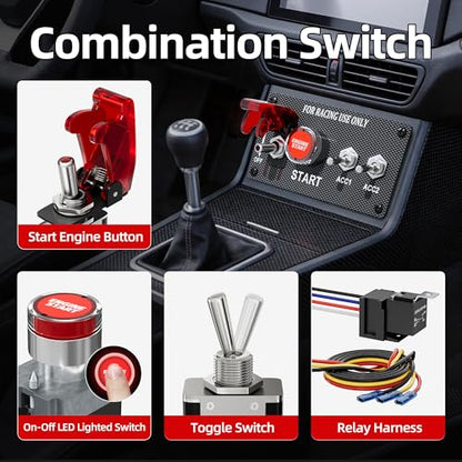 RVBOATPAT 4 in 1 Toggle Switch Panel DC 12V 30A Ignition Switch Panel Toggle Race Car Switch Panel Racing Push Start Ignition Kit for Automotive Truck - color: 4 in 1 Ignition Switch Panel