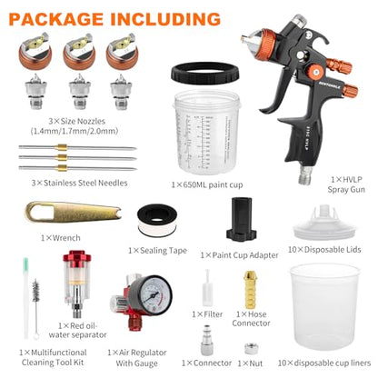 HVLP Air Spray Gun Kit with 10pcs Disposable Paint Mixing Cups - size: Disposable Paint Cup System