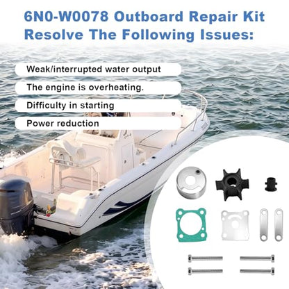 6N0-W0078 Water Pump Impeller Repair Kit Fits Yamaha 2-Stroke 6HP 8HP Motor