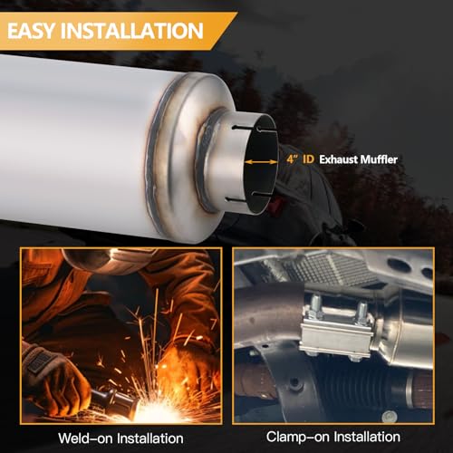 4 Inch Exhaust Muffler with Clamp, 4" Inlet/Outlet 30" Overall Length Resonator, Stainless Steel Straight Through Design Performance Muffler with Clamp, 1 PC - size: 4'' inlet, 7'' body width