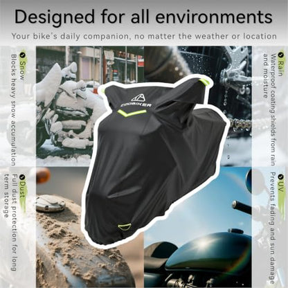 Motorcycle Cover Waterproof Outdoor All Season Protection - size: 96.5"
