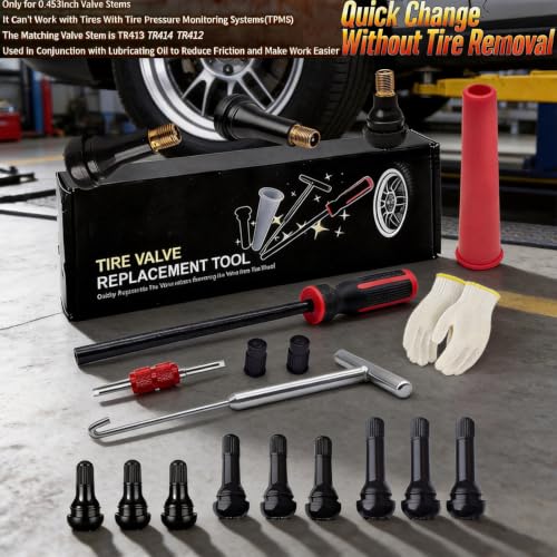 Valve Stem & Core Removal Replacement Tool Kit,Without Tire Removal