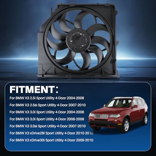 AUTOKAY Radiator Cooling Fan Assembly for BMW E83 X3 04-10, Brushless Motor