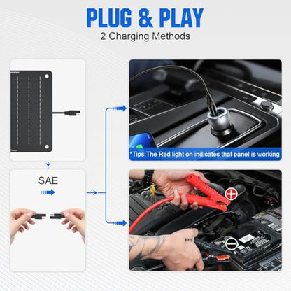 ECO-WORTHY 10W Solar Car Battery Charger Maintainer 12V Waterproof Portable Solar Trickle Charger for Car Truck Boat Lawn Mower RV Trailer Tractor ATV Utility Vehicle Battery (Pack of 2) - size: 10W (Pack of 2)