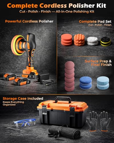 8-Speed Cordless Car Buffer Polisher Kit, 28 PCS Complete Kit