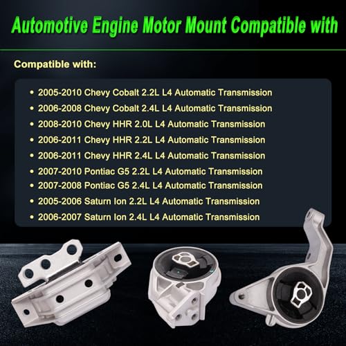 Set of 3 Motor Mount Chevy Cobalt HHR G5 Ion 2.0L 2.2L 2.4L Auto - size: 2006-2008 Cobalt 2.4L