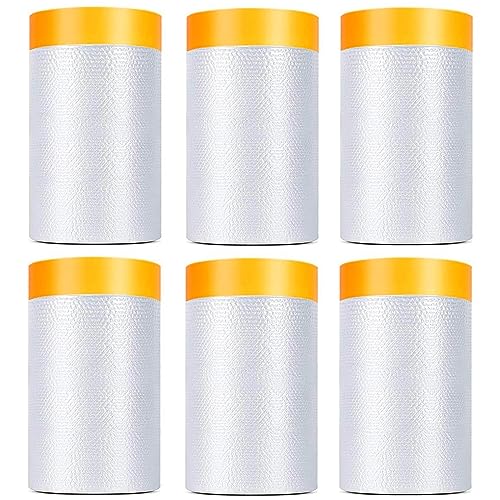 6 Pack Tape and Drape, 1.8x65.6 Ft Pre-Taped Masking Film for Auto Painting Covering, Plastic Pre-Adhesived Dust Paint Protective Drop Film for Furniture, Car, Floor - color: Pre-Taped Masking Film, size: 1.8 Foot x 65.6 Foot - 6 Rolls