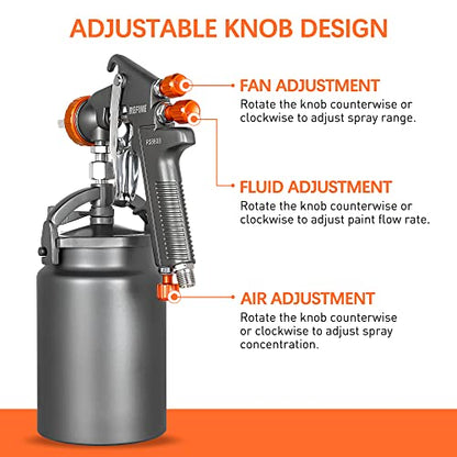 REFINE Siphon Feed Air Spray Paint Gun 1.8mm Nozzle & 1000cc Aluminum Cup