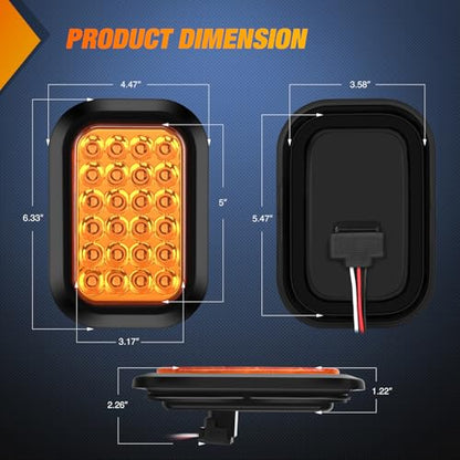 Nilight 5" X 3" Rectangular Trailer Tail Light 2 PCS Amber 24 LED - color: 2Pcs Amber 24Led Lights 5x3Inch