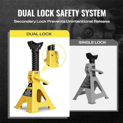 AUTOWN Jack Stands 3 Ton, Double Locking Heavy Duty Car Jack Stand, 1 Pair - color: Bright Yellow (Standard Duty)