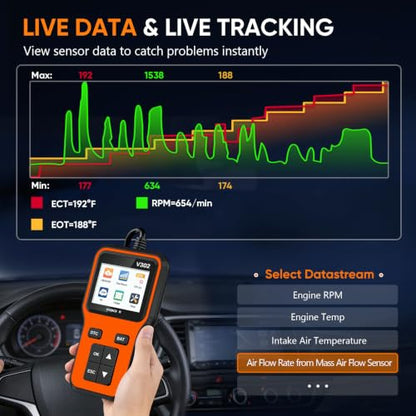 OBD2 Scanner & Engine Code Reader, Car Scanners with Battery Tester - color: Orange