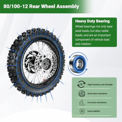 12" Rear Wheel 80/100-12 3.00-12 Dirt Bike for 110cc 125cc SSR SR125
