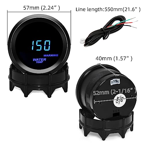 2" 52mm Water Temp Gauge Fahrenheit F with Sender Kit Digital Blue LED for 12V Car AUTO - size: Water Temp F