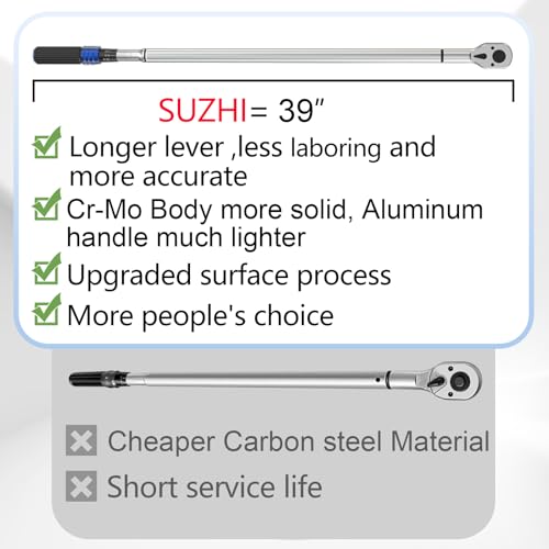 SuZhi 3/4 Inch torque wrench 100-600 ft lb /135.6-813.6 N.M/Aluminum Alloy handle & Cr-Mo Material Head, Heavy Duty, Professional,Dual Direction, Store in Solid Case - size: 3/4 1pc