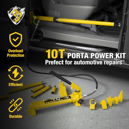 YELLOW JACKET 10 ton Porta Power Kit Hydraulic Ram Jack Pusher Puller Auto Body Frame Repair Tool with Blow Mold Carrying Storage Case for Car Repair,Truck,Farm - size: 10 Ton