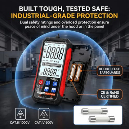 FS898C Digital Multimeter True RMS 6000 Counts USB-C Rechargeable NCV