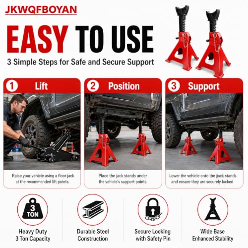 Jack Stands, Car Trailer Jack Stands Double Locking, Floor Jack 3 Ton (6,000 lbs) Capacity 10.8-16.3 inch Adjustable Height, for Lifting SUV, Pickup Truck, Car and UTV/ATV, Red, 1 Pair - color: Red